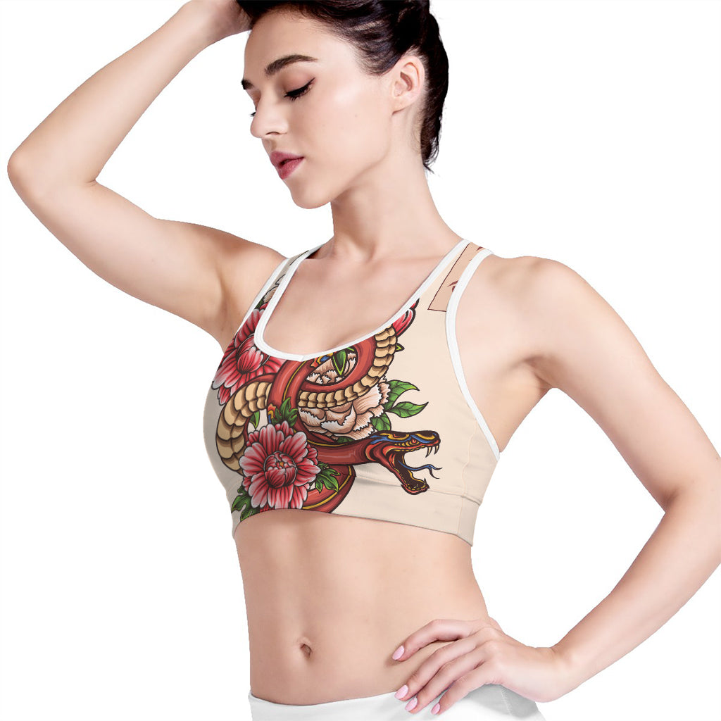 Japanese Snake Tattoo Print Women's Sports Bra