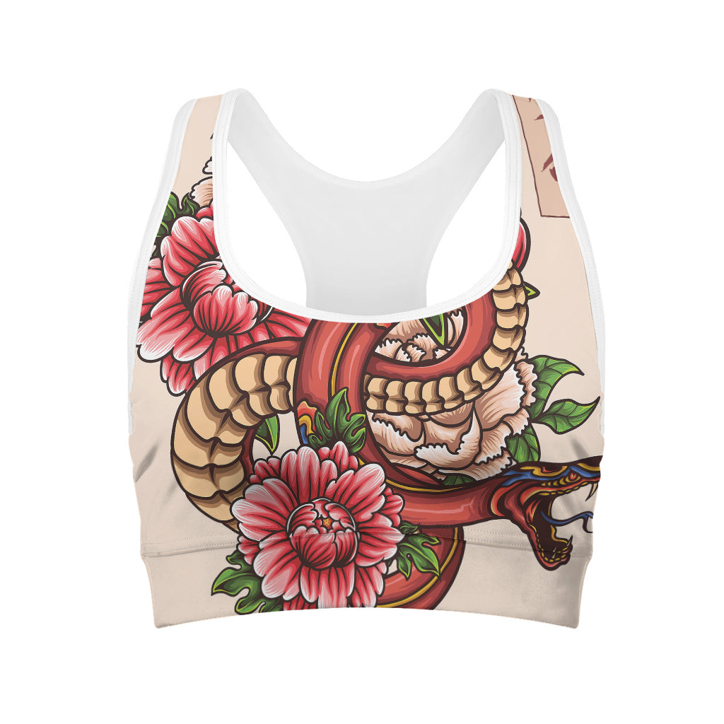 Japanese Snake Tattoo Print Women's Sports Bra