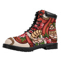 Japanese Snake Tattoo Print Padded Collar Lace Up Boots