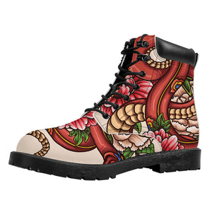 Japanese Snake Tattoo Print Work Boots