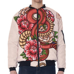 Japanese Snake Tattoo Print Zip Sleeve Bomber Jacket