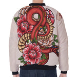 Japanese Snake Tattoo Print Zip Sleeve Bomber Jacket
