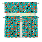 Japanese Sushi And Rolls Pattern Print 3 Piece Kitchen Curtains