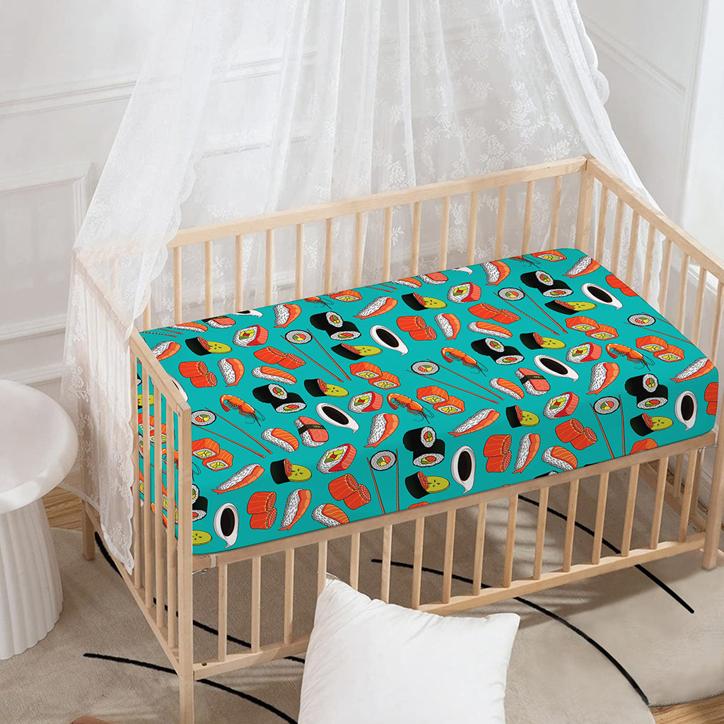 Japanese Sushi And Rolls Pattern Print Baby Crib Sheet