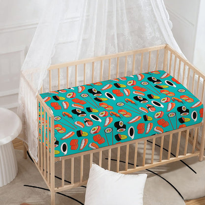 Japanese Sushi And Rolls Pattern Print Baby Crib Sheet