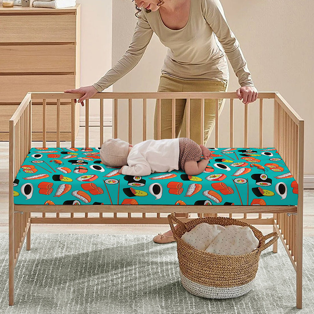 Japanese Sushi And Rolls Pattern Print Baby Crib Sheet