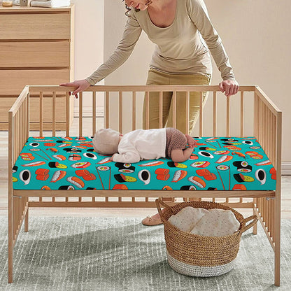 Japanese Sushi And Rolls Pattern Print Baby Crib Sheet