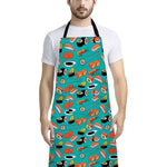 Japanese Sushi And Rolls Pattern Print Bib Apron With Pocket