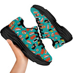 Japanese Sushi And Rolls Pattern Print Black Chunky Shoes