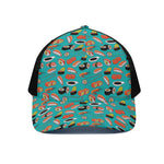 Japanese Sushi And Rolls Pattern Print Black Mesh Trucker Cap