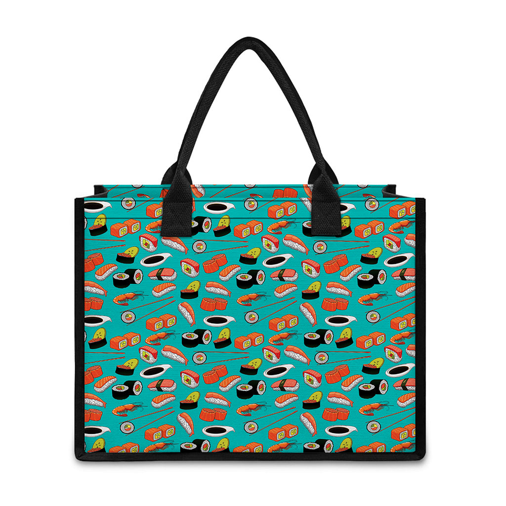 Japanese Sushi And Rolls Pattern Print Canvas Tote Bag