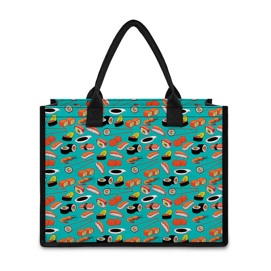 Japanese Sushi And Rolls Pattern Print Canvas Tote Bag