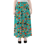 Japanese Sushi And Rolls Pattern Print Chiffon Maxi Skirt