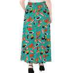 Japanese Sushi And Rolls Pattern Print Chiffon Maxi Skirt