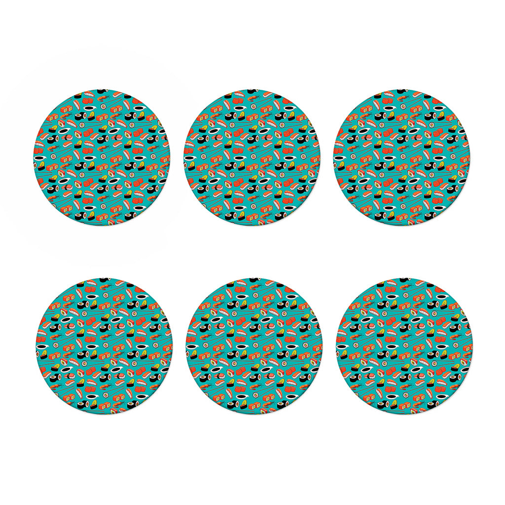 Japanese Sushi And Rolls Pattern Print Coaster Set