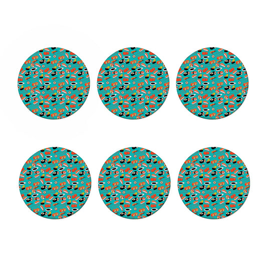 Japanese Sushi And Rolls Pattern Print Coaster Set