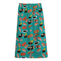 Japanese Sushi And Rolls Pattern Print Cotton Front Slit Maxi Skirt