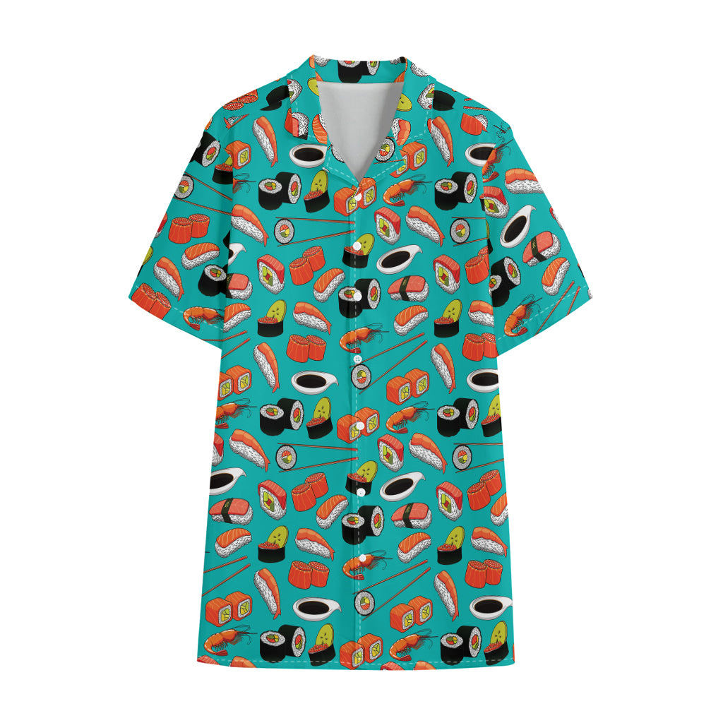 Japanese Sushi And Rolls Pattern Print Cotton Hawaiian Shirt