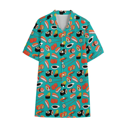 Japanese Sushi And Rolls Pattern Print Cotton Hawaiian Shirt