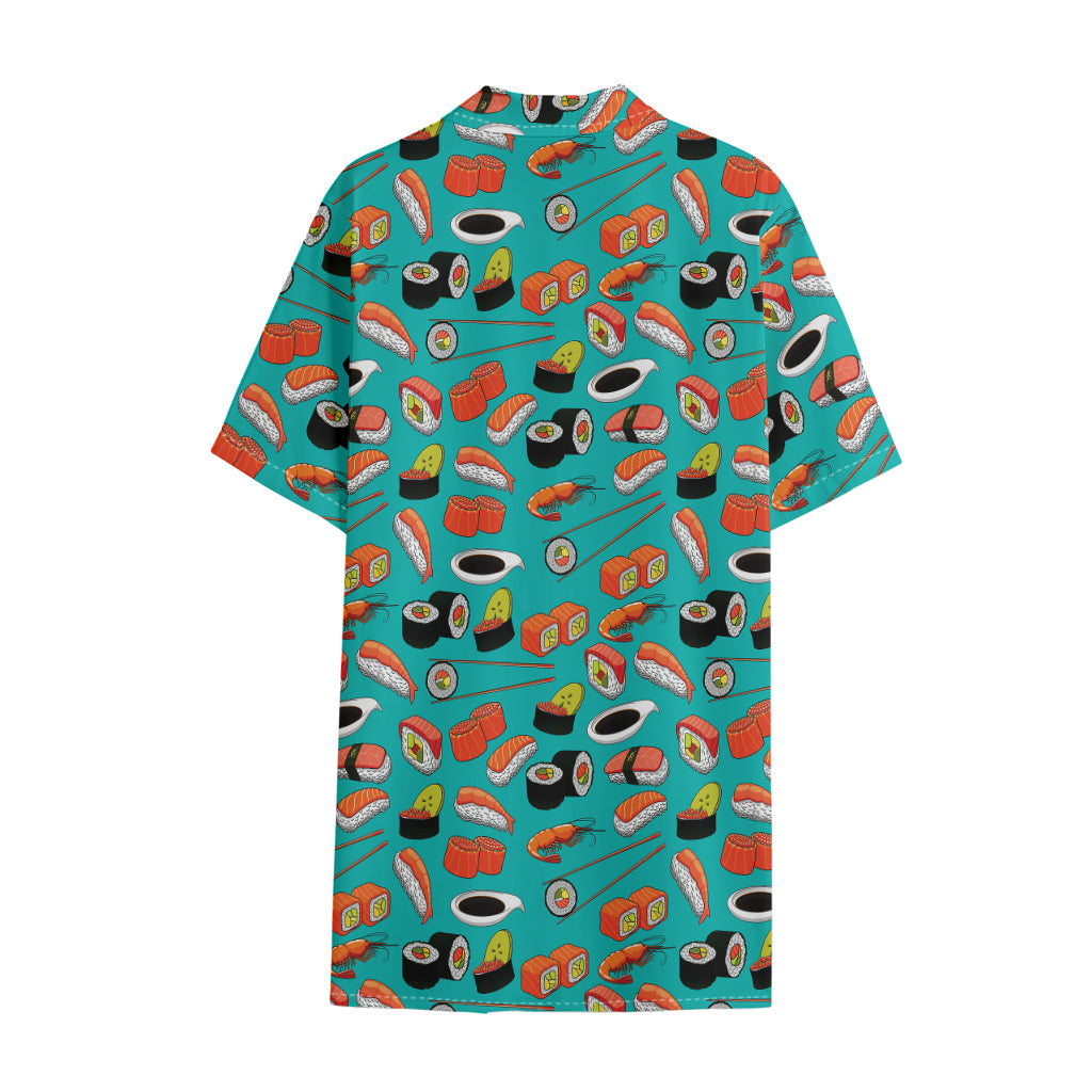 Japanese Sushi And Rolls Pattern Print Cotton Hawaiian Shirt