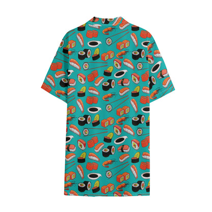 Japanese Sushi And Rolls Pattern Print Cotton Hawaiian Shirt