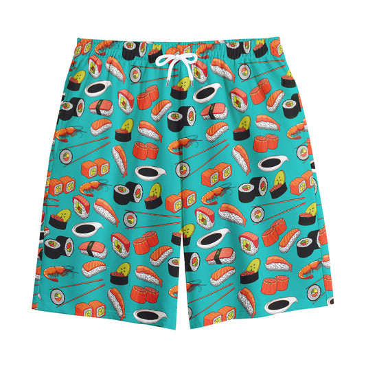 Japanese Sushi And Rolls Pattern Print Cotton Shorts