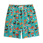 Japanese Sushi And Rolls Pattern Print Cotton Shorts