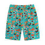 Japanese Sushi And Rolls Pattern Print Cotton Shorts