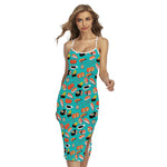Japanese Sushi And Rolls Pattern Print Cross Back Cami Dress
