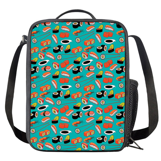 Japanese Sushi And Rolls Pattern Print Crossbody Lunch Bag