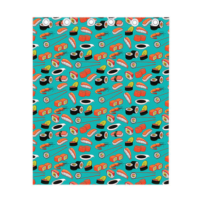 Japanese Sushi And Rolls Pattern Print Curtain