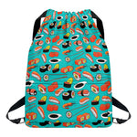 Japanese Sushi And Rolls Pattern Print Drawstring Backpack