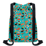 Japanese Sushi And Rolls Pattern Print Drawstring Backpack