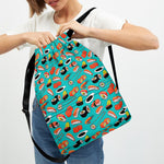 Japanese Sushi And Rolls Pattern Print Drawstring Backpack