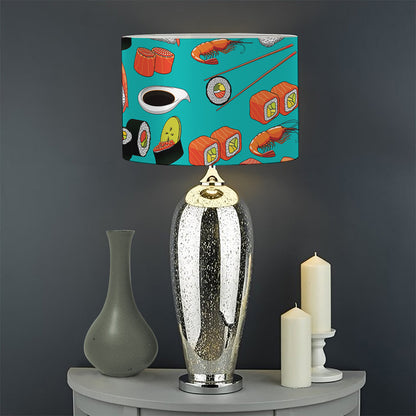 Japanese Sushi And Rolls Pattern Print Drum Lamp Shade