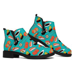 Japanese Sushi And Rolls Pattern Print Flat Ankle Boots