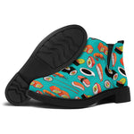 Japanese Sushi And Rolls Pattern Print Flat Ankle Boots