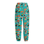 Japanese Sushi And Rolls Pattern Print Fleece Lined Knit Pants