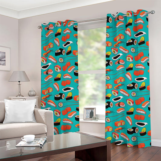 Japanese Sushi And Rolls Pattern Print Grommet Curtains