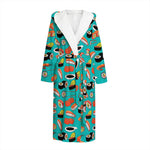 Japanese Sushi And Rolls Pattern Print Hooded Bathrobe