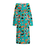 Japanese Sushi And Rolls Pattern Print Hooded Bathrobe