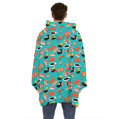 Japanese Sushi And Rolls Pattern Print Hoodie Blanket
