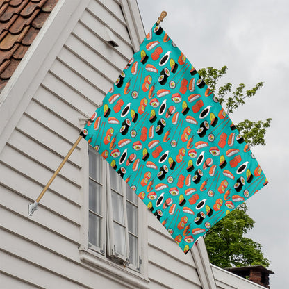 Japanese Sushi And Rolls Pattern Print House Flag