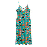 Japanese Sushi And Rolls Pattern Print Jersey Midi Cami Dress