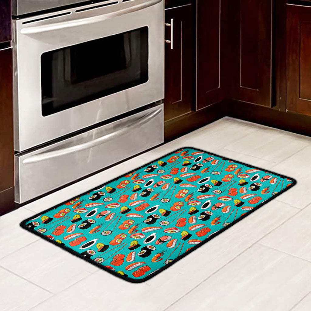 Japanese Sushi And Rolls Pattern Print Kitchen Mat