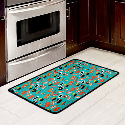 Japanese Sushi And Rolls Pattern Print Kitchen Mat