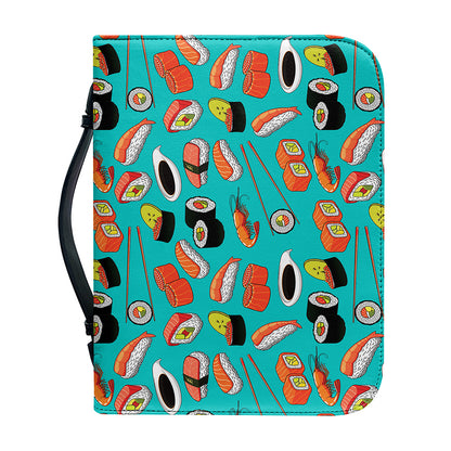 Japanese Sushi And Rolls Pattern Print Leather Bible Cover
