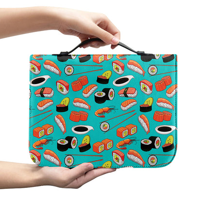 Japanese Sushi And Rolls Pattern Print Leather Bible Cover