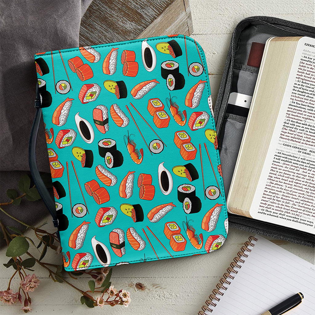 Japanese Sushi And Rolls Pattern Print Leather Bible Cover