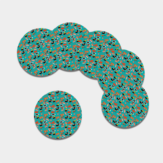 Japanese Sushi And Rolls Pattern Print Leather Coaster Set